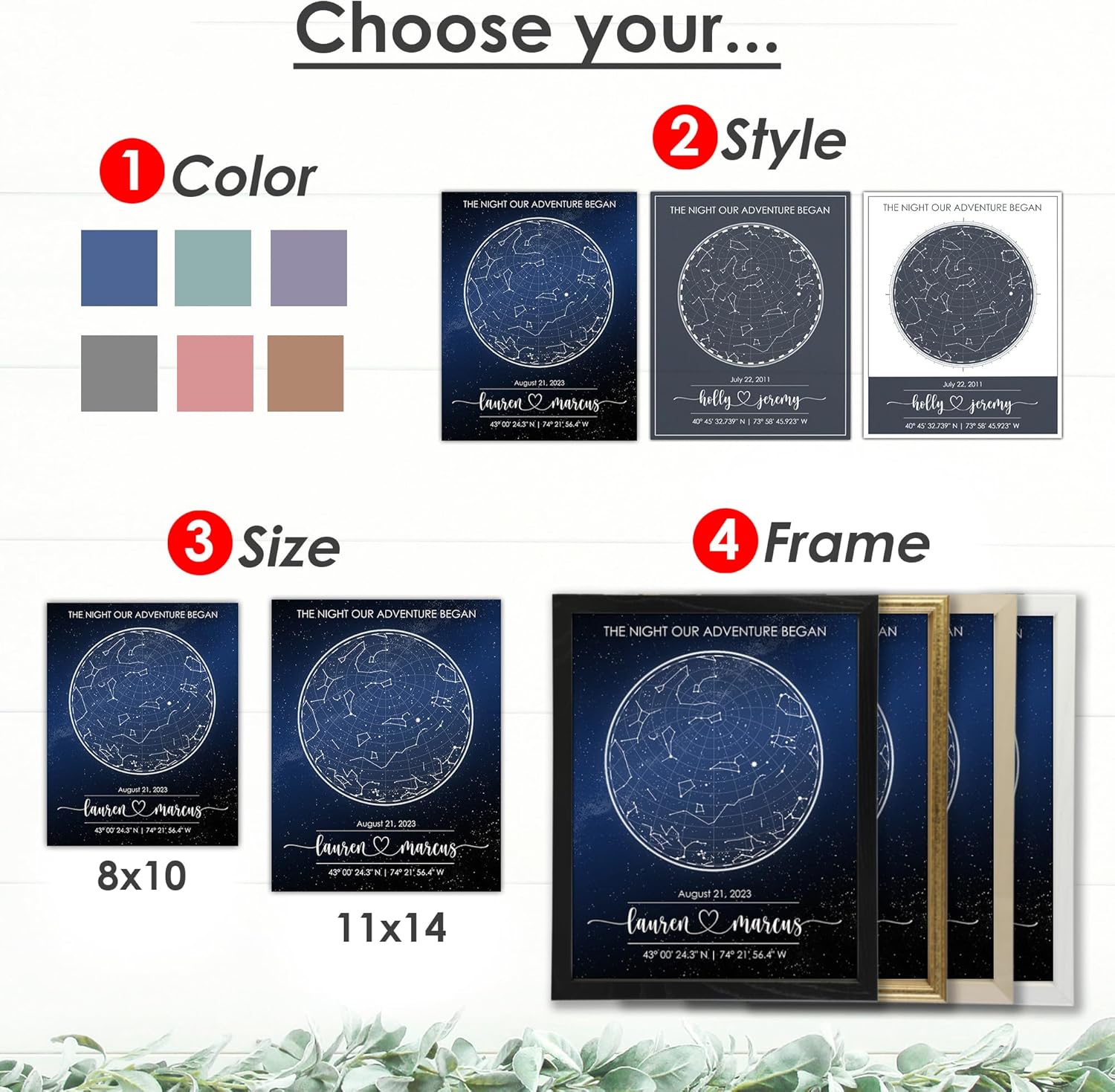 Custom Star Map – Fully Personalized (Your Details, Size, Color, Framing) | Romantic Gifts for Her | Gifts for Husband | Paper Anniversary Art Print | Great Gift for Special Ocassions (e.g. Wedding, Valentines Day, Birthday, etc)