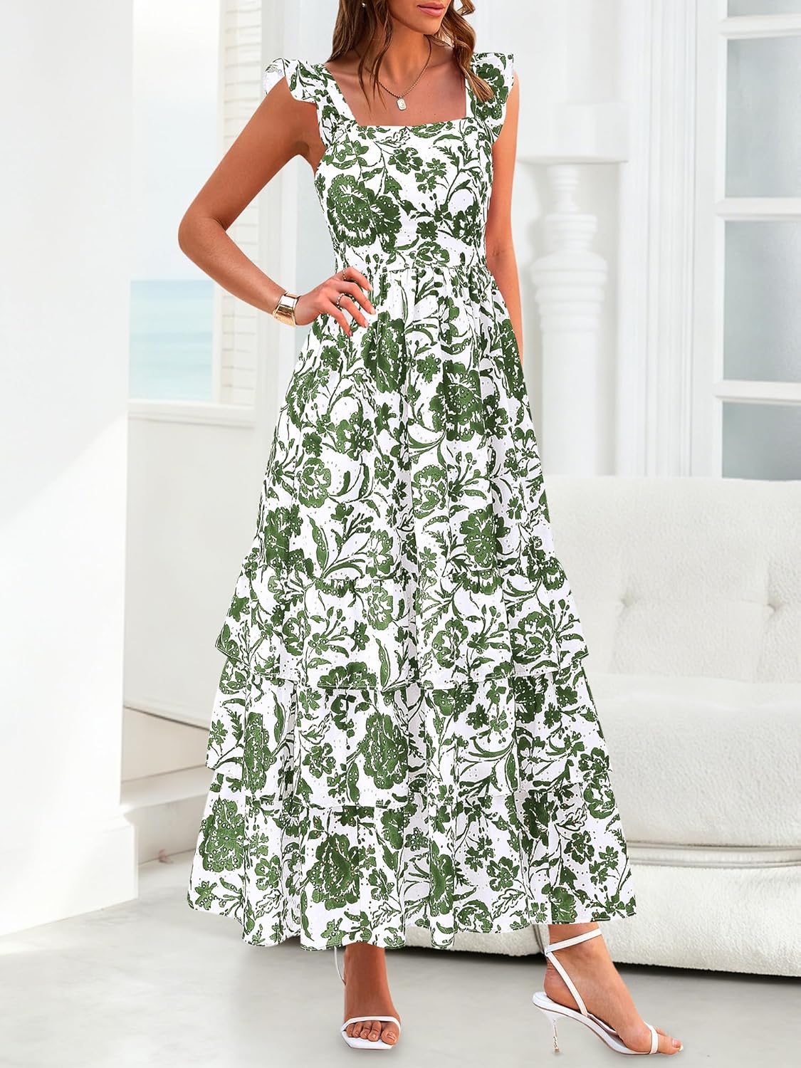 BTFBM Spring Dresses for Women 2026 Sleeveless Boho Floral Maxi Wedding Guest Dress Beach Vacation Clothes with Pockets