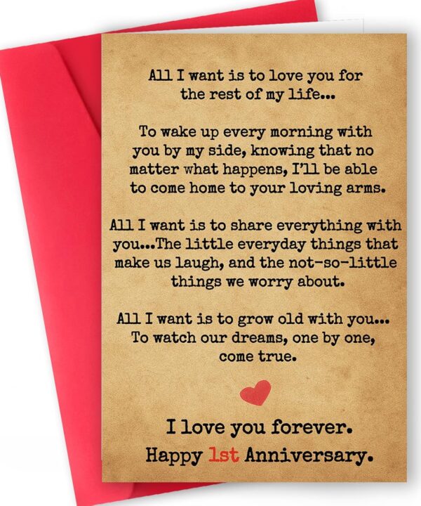 Romantic 1 Year Anniversary Card and Gift Ideas for Boyfriend, Girlfriend, Husband, Wife, Men & Women  1st Year Love Letter Vintage Style  Heartfelt Present for First Anniversary