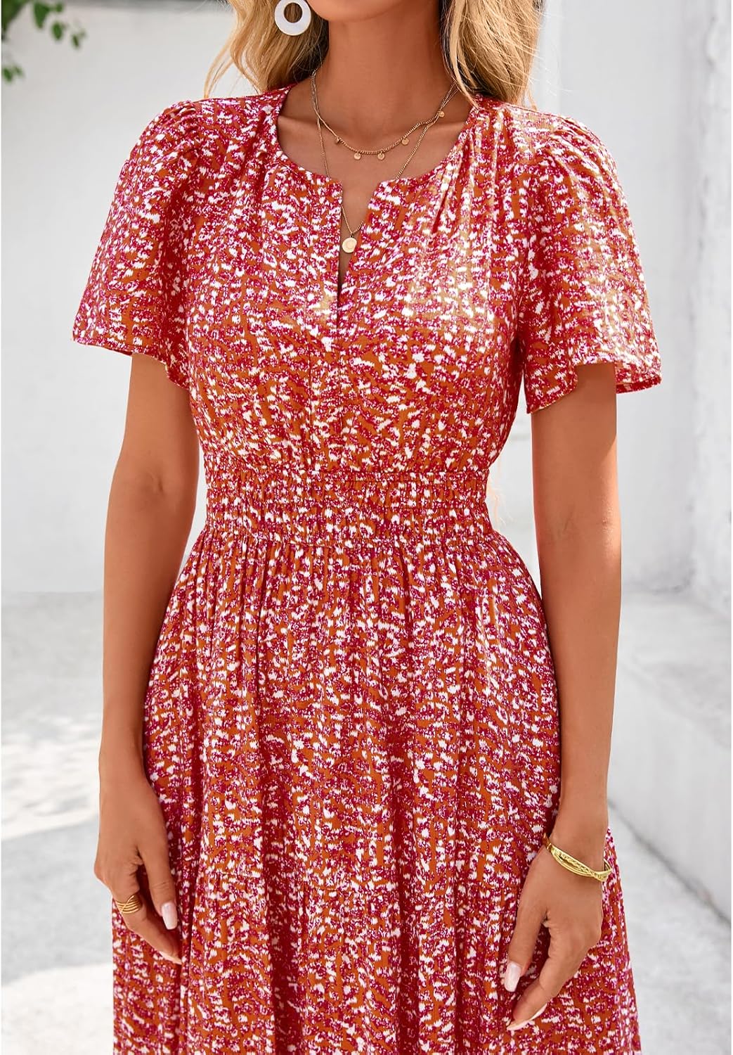 BTFBM Womens Summer Floral Maxi Dresses V Neck Short Sleeve Boho Casual Flowy Long Wedding Guest Dress Beach Vacation