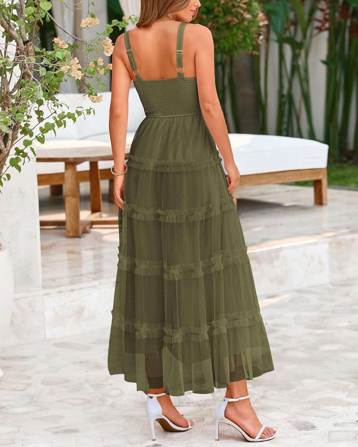 PRETTYGARDEN Womens Summer Dresses 2025 Sleeveless Smocked Tiered Ruffle Tulle A-Line Flowy Wedding Party Maxi Dress