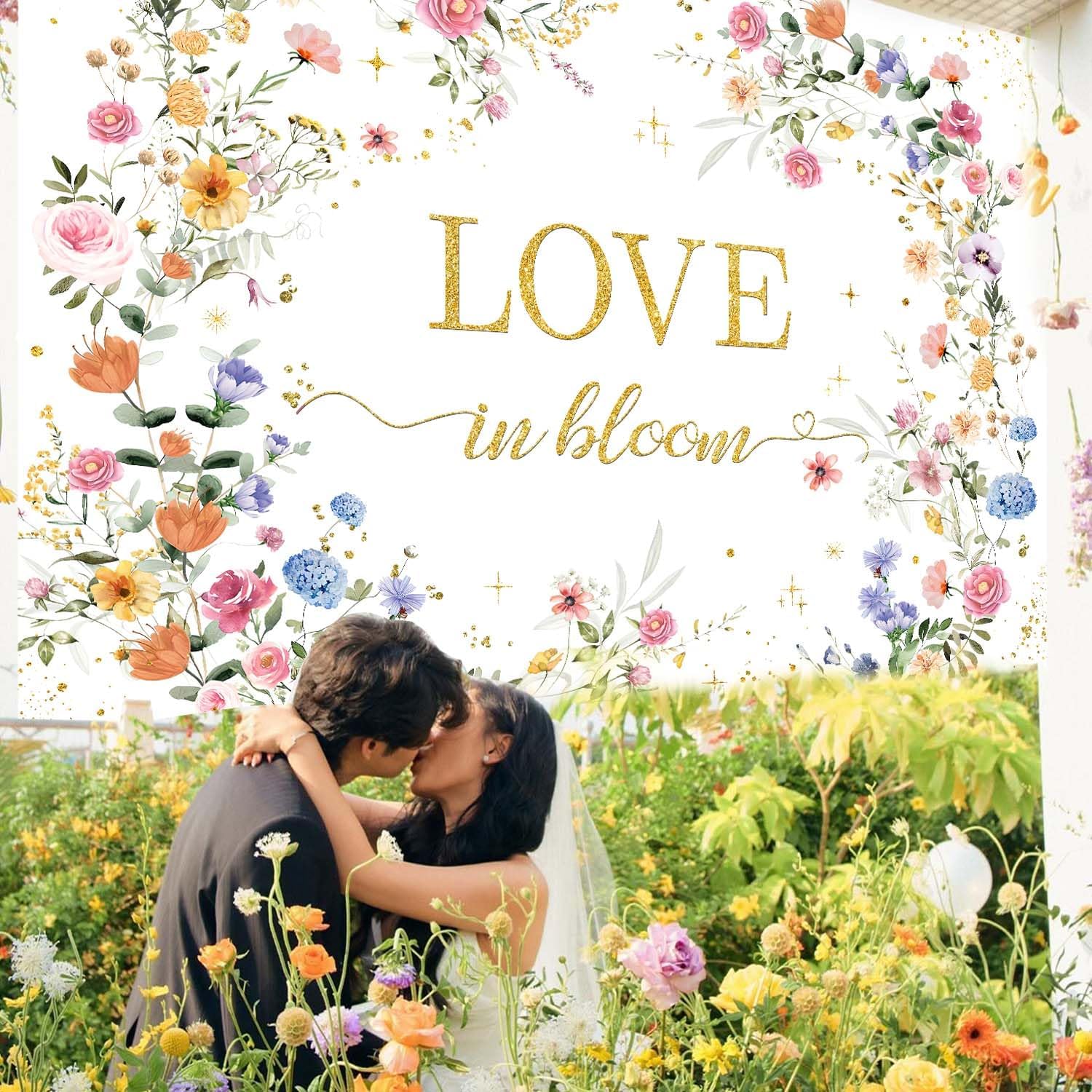 MEHOFOND Love in Bloom Bridal Shower Decorations Backdrop, Wildflower Wedding Shower Background, Spring Floral Engagement Wedding Bachelorette Party Decor Supplies Photo Booth Props 7x5ft
