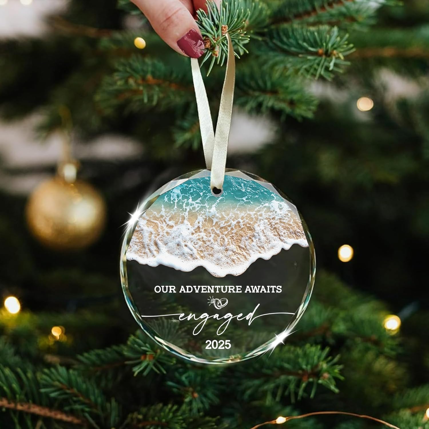 Engagement Gifts for Couples – Our Adventure Awaits Engaged 2025 Glass Ornament Just Engaged Present Ideas for Newly Women, Bride to Be, Fiance, Friend, Daughter