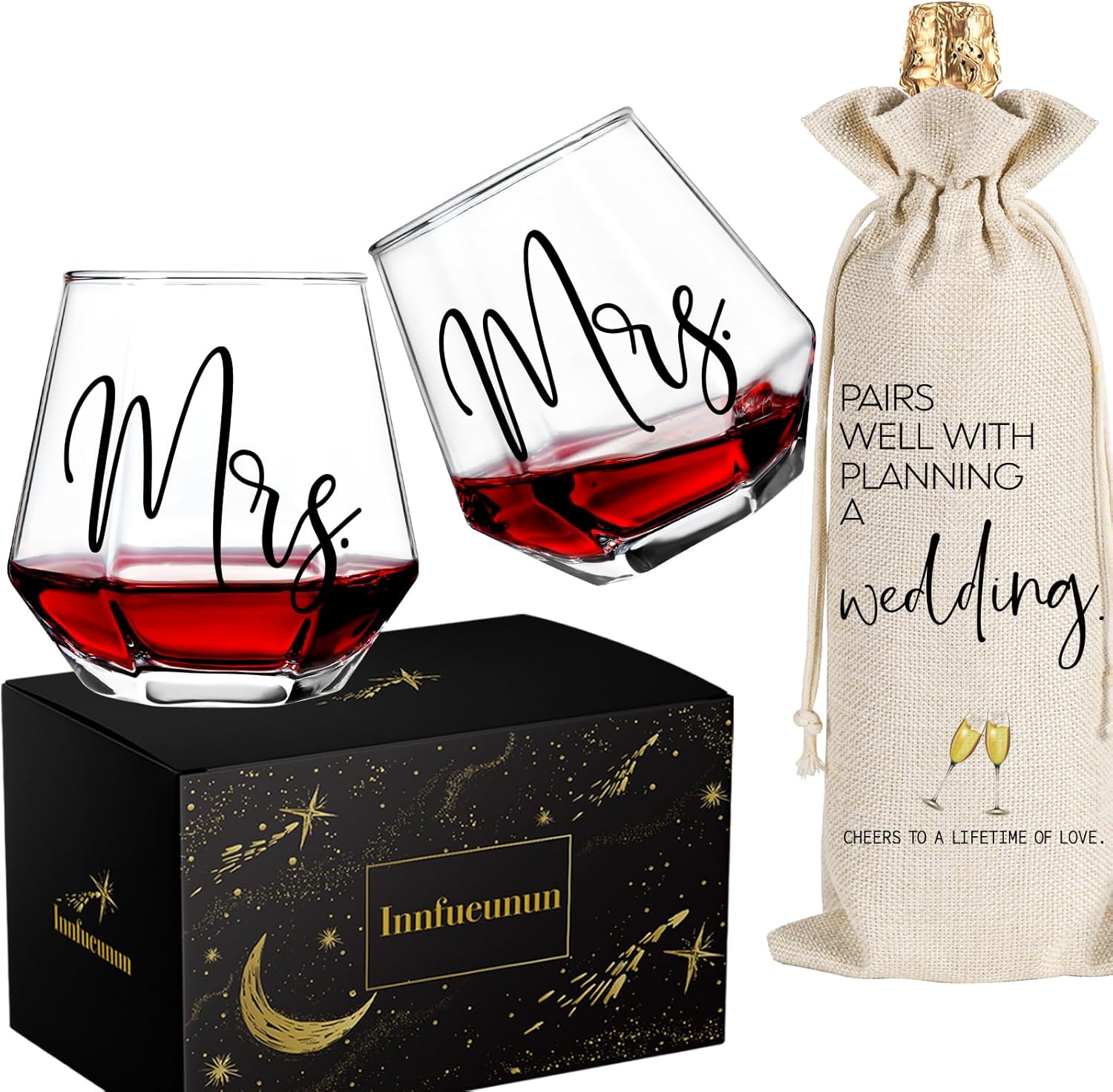 Mrs and Mrs Wine Glass Set of 2, Lesbian Couple Idea for Girlfriend, Engagement Gifts for Couples, Birthday Anniversary Valentine's Day Gifts for Newly Engaged Couples Her Wife Girlfriend
