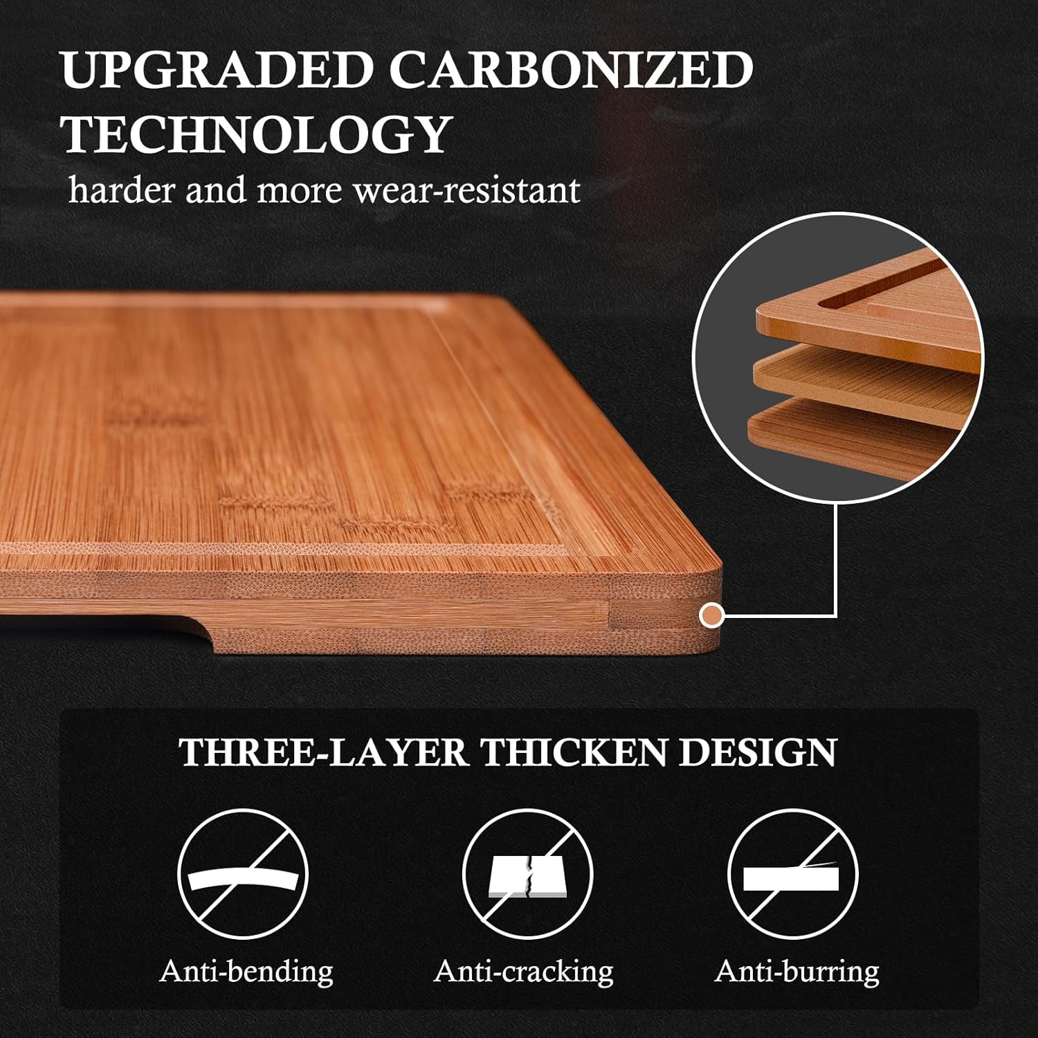 Empune Bamboo Cutting Board Set, Wood Cutting Boards for Kitchen with Holder Wooden Chopping Board for Meal Prep & Serving, Brown