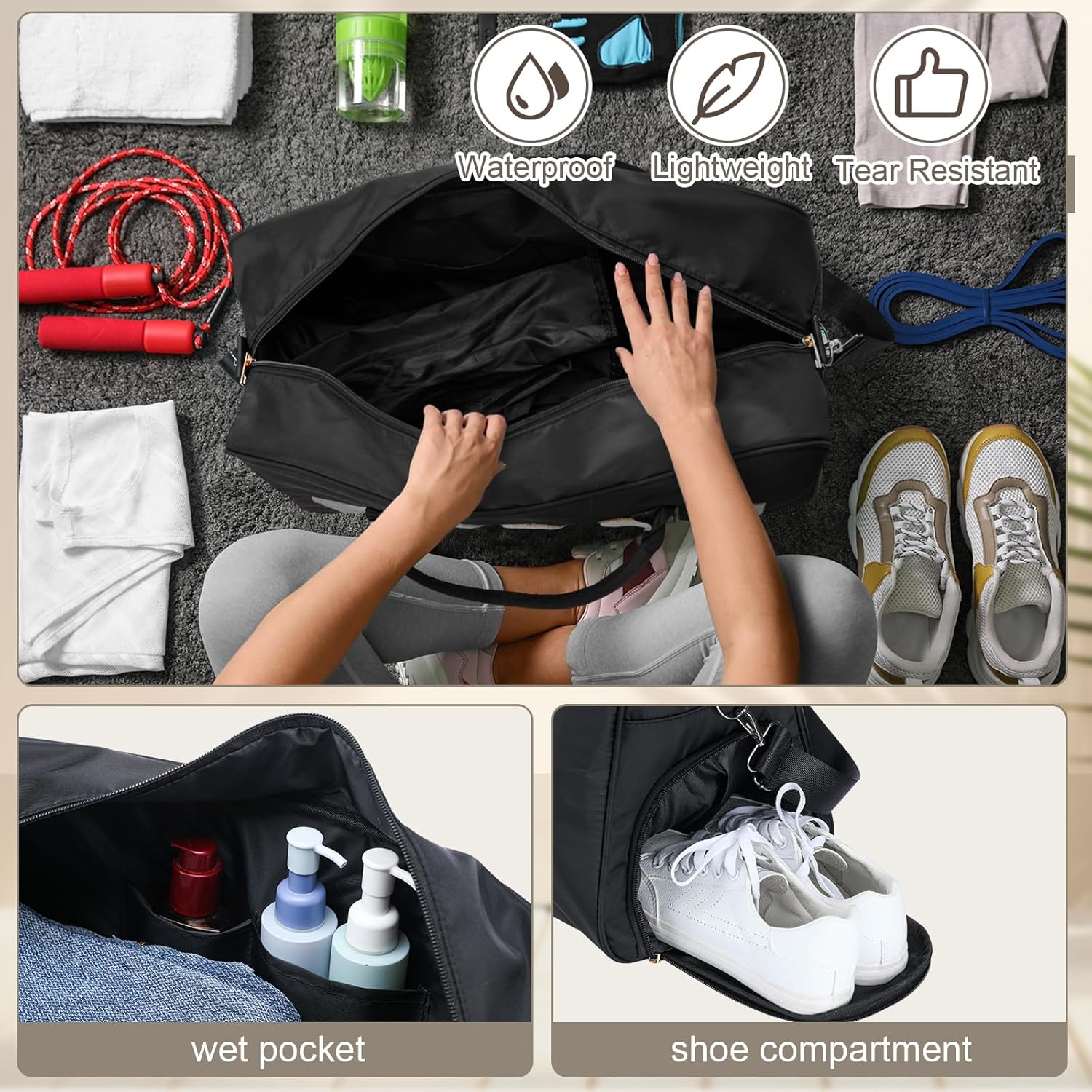 2 Pcs Wedding Weekender Bag Bride Groom Duffle Bag Chenille Letter Patch Travel for Bridal Shower Honeymoon Gift(Groom,Black)