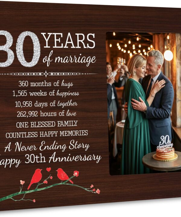 30th Anniversary Picture Frame, Gifts for Husband Wife Couples, 30 Years Wedding Frame, Fits 4x6 Photo