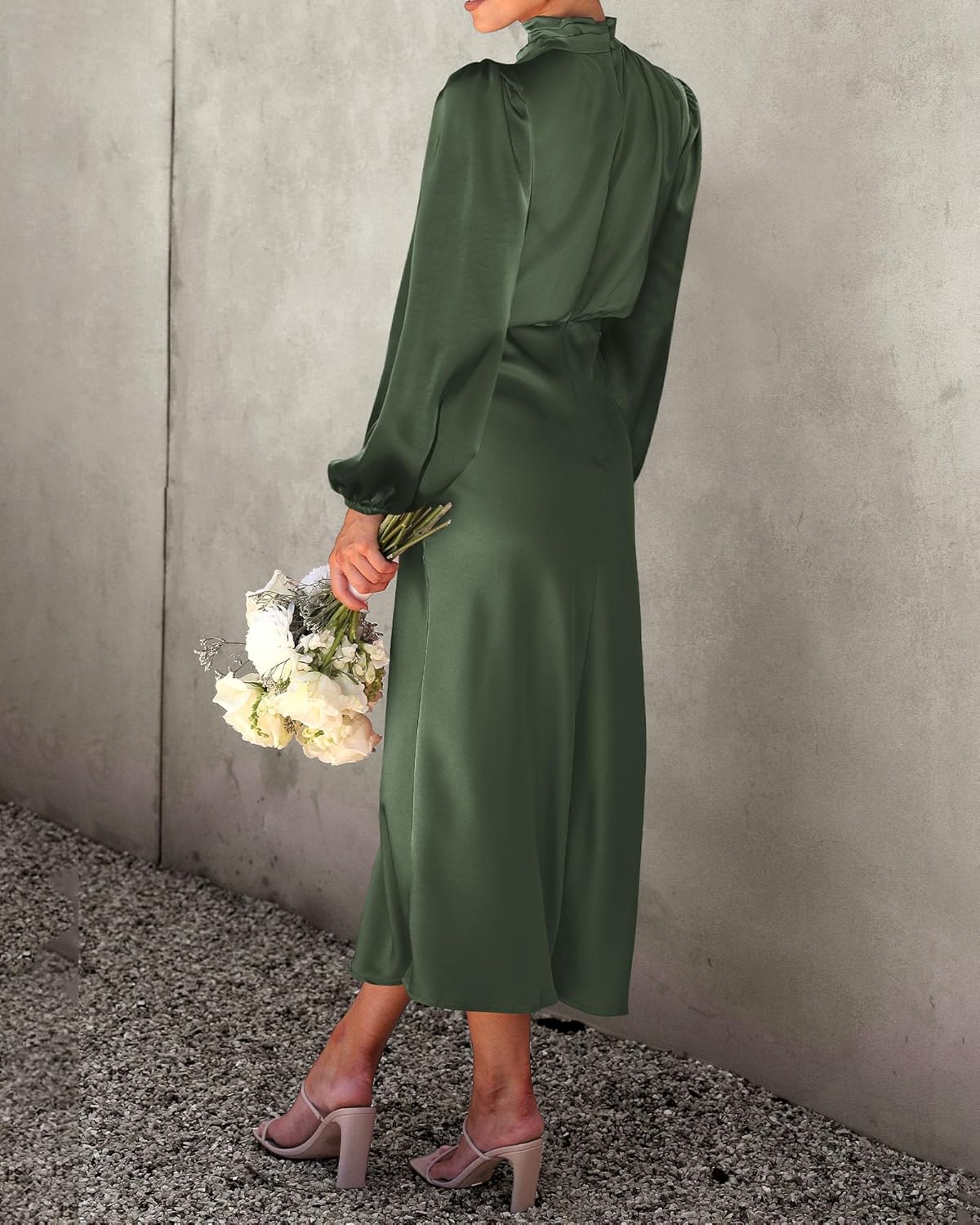 BTFBM Womens Mock Neck Satin Dress Spring Summer 2026 Long Sleeve Lightweight Formal Wedding Party Maxi Cocktail Dresses