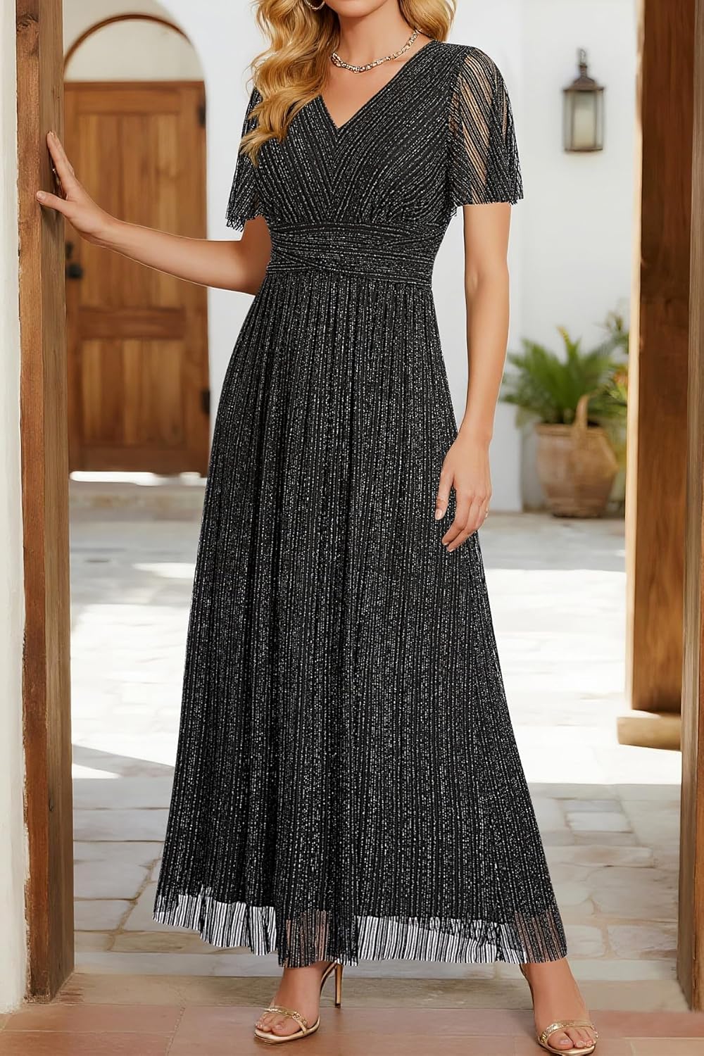 Pinup Fashion Women Plus Size Formal Dresses – Evening Gowns Long Sleeve Wedding Guest Glitter Prom Long Dress