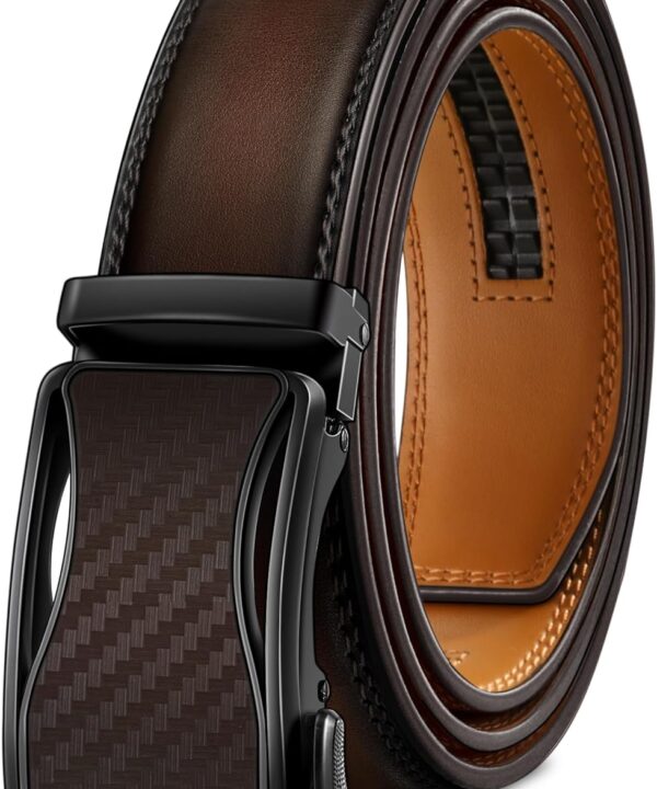 BULLIANT Mens Ratchet Belt,Leather Adjustable Slide Belt For Gift Mens Dress Casual 1 3/8",Size Adjustable