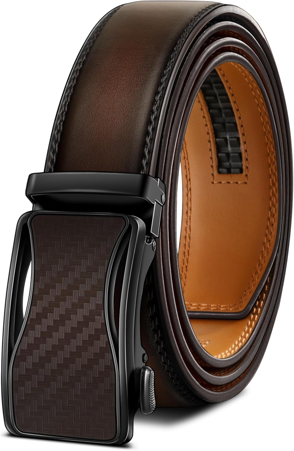 BULLIANT Mens Ratchet Belt,Leather Adjustable Slide Belt For Gift Mens Dress Casual 1 3/8",Size Adjustable