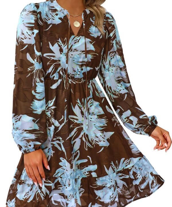 PRETTYGARDEN Women's Fall Boho Dresses 2026 Floral Long Sleeve V Neck Mini Flowy Wedding Guest Dress Trendy Vacation Outfits