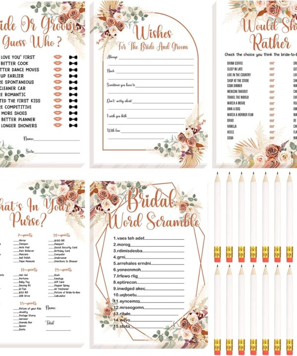 Teling 145 Pieces Bridal Shower Game Bridal Shower Favors Set Wedding Games Cards and Pencils for Bride Groom Bachelorette Party Wedding Party Favor(Boho Style)