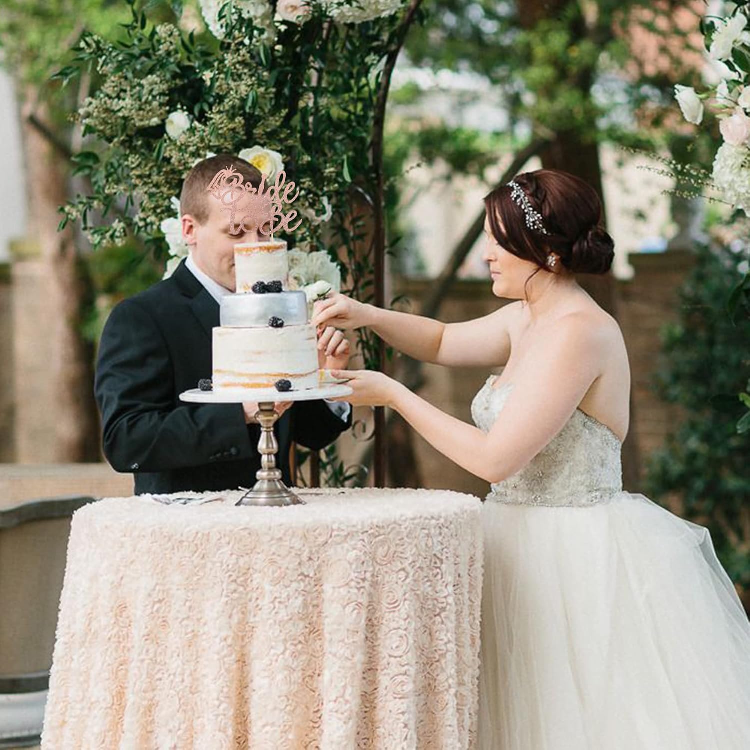 1 PCS Bride to Be Cake Topper with Glitter Ring Bridal Shower Cake Pick Decorations for Wedding Engagement Theme Bachelorette Party Supplies Rose Gold