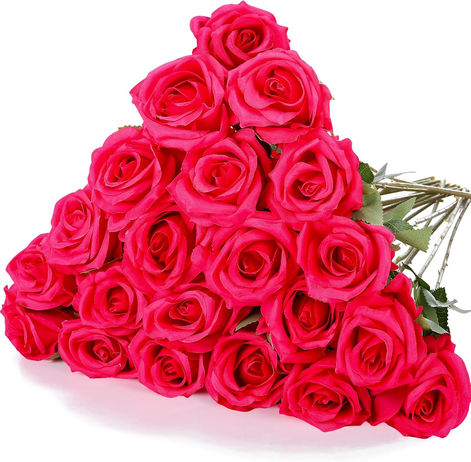 Hotop 20 Pcs Artificial Rose Flowers with Long Stem,Real Touch Silk Realistic Plastic Bouquet Roses Bulk for Home Decor Bridal Wedding Party Table Centerpieces Decorations(Hot Pink)