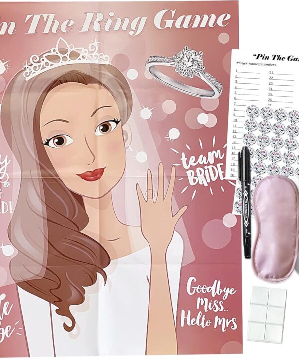 Bridal Shower Games, Pin The Ring On The Bride, Bridal Shower Engagement Wedding Shower Bachelorette Party Games 50 Guests