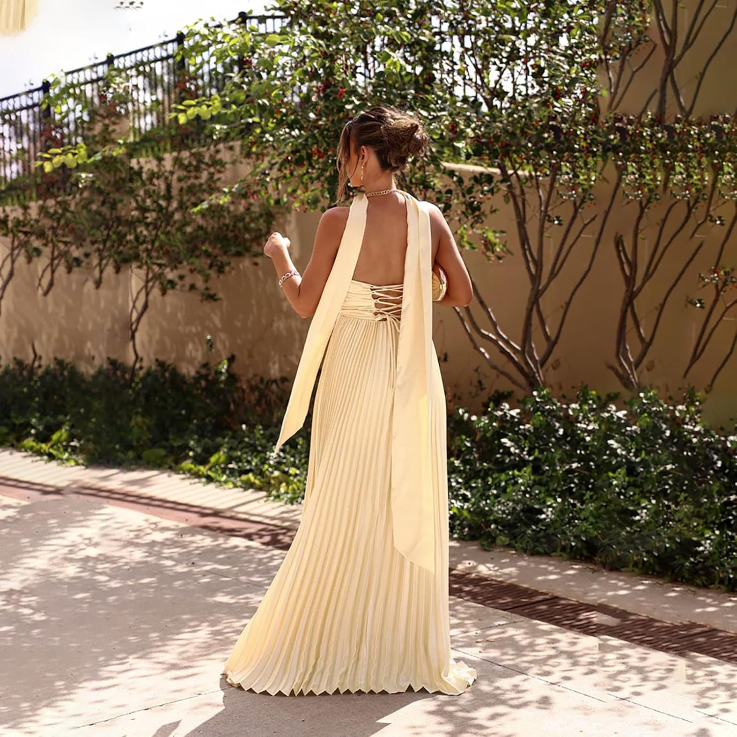 Women Bridesmaid Dresses with Scarf Strapless Pleated Flowy Solid Long Formal Wedding Guest Dress Womens Fall Dresses