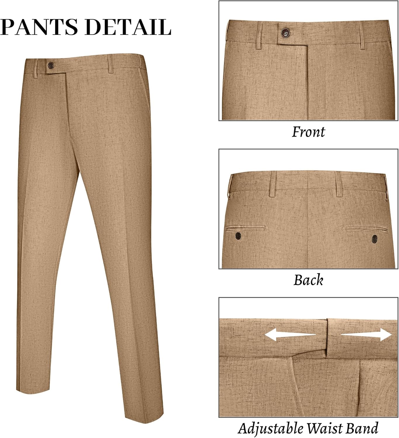 Mens Linen Suit Slim Fit 2 Piece Summer Beach Wedding Suits Peak Lapel Casual Blazer Pants Set for Prom Tuxedo