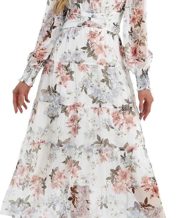 ANRABESS Womens Floral Long Sleeve Maxi Dress V Neck Chiffon Flowy Boho A-Line 2026 Spring Wedding Guest Party Wrap Dresses