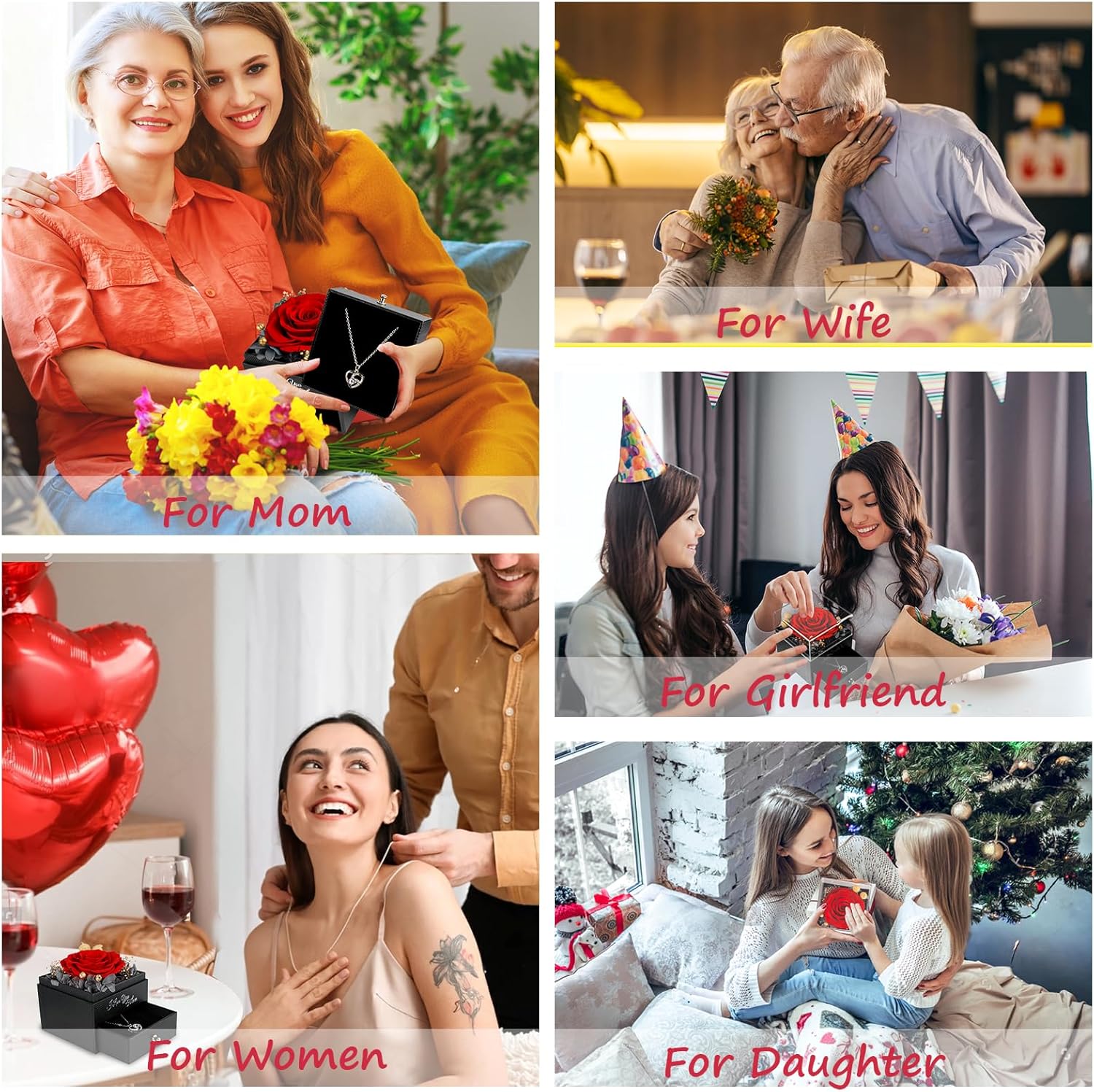 Gifts for Women Birthday, Preserved Real Red Rose with Necklace Gifts for Mom, Eternal Roses Forever Flowers Gifts for Girlfriend Mom Grandma Wife Mothers Day Birthday Anniversary