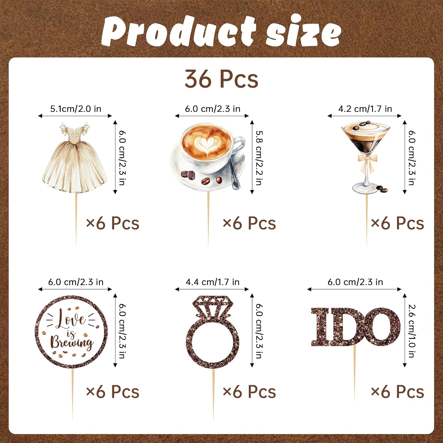 Love Is Brewing Cake Topper – 36 Pcs Bridal Shower Cupcake Topper Decorations With Romantic Elements Diamond Ring Dresss for Love Is Brewing Bridal Wedding Engagement Party Decoration Supplies