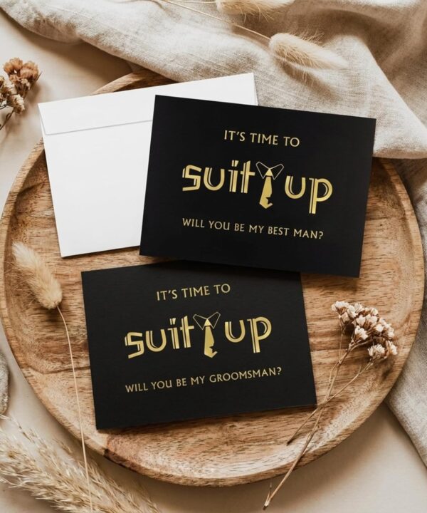 Zonon 8 Pcs Groomsmen Proposal Cards 7 Will You Be My Groomsman and 1 Best Man Card with Envelopes 5 x 7 Inch Suit up Funny Groomsmen Proposal Invitation Gifts for Wedding Supplies