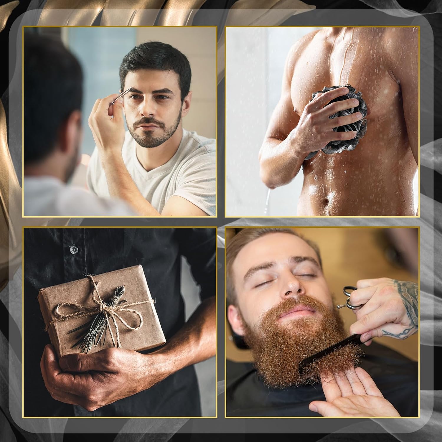 6 Sets Baby Shower Game Gifts for Winners Men Proposal Groomsmen Gifts Include Manicure Set Tote Bag Beard Comb Black Bath Loofah Baby Shower Favors Prizes for Guests Husband Father