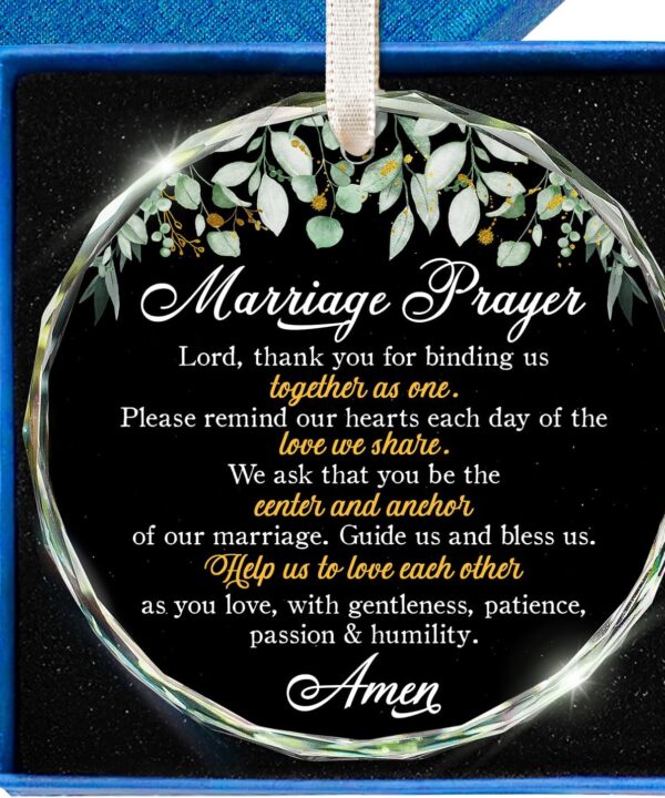 ZAGKOO Christian Wedding Gifts for Couple 2025 - Marriage Prayer Religious Wedding Gift for Newlyweds, Married Couples Anniversary, Bride, Groom - Mr & Mrs Decor, Bridal Shower Gift - Glass Ornament