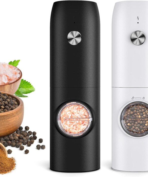 Electric Salt and Pepper Grinder Set-Rechargeable Automatic Pepper Mill Grinder with LED Home Gifts for Women, USB Adjustable Coarseness shakers, One-Hand Operation for Kitchen Appliances