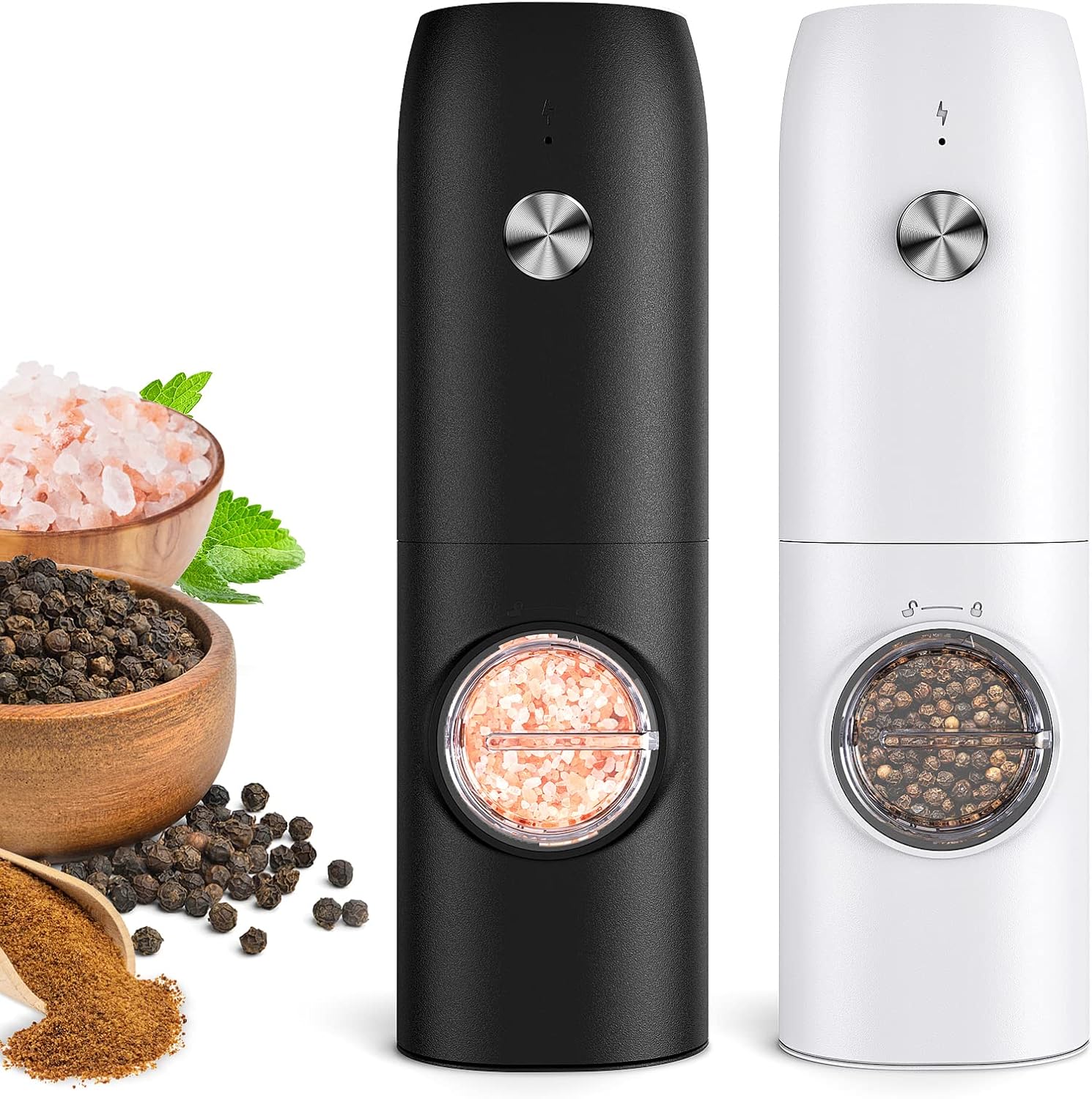 Electric Salt and Pepper Grinder Set-Rechargeable Automatic Pepper Mill Grinder with LED Home Gifts for Women, USB Adjustable Coarseness shakers, One-Hand Operation for Kitchen Appliances