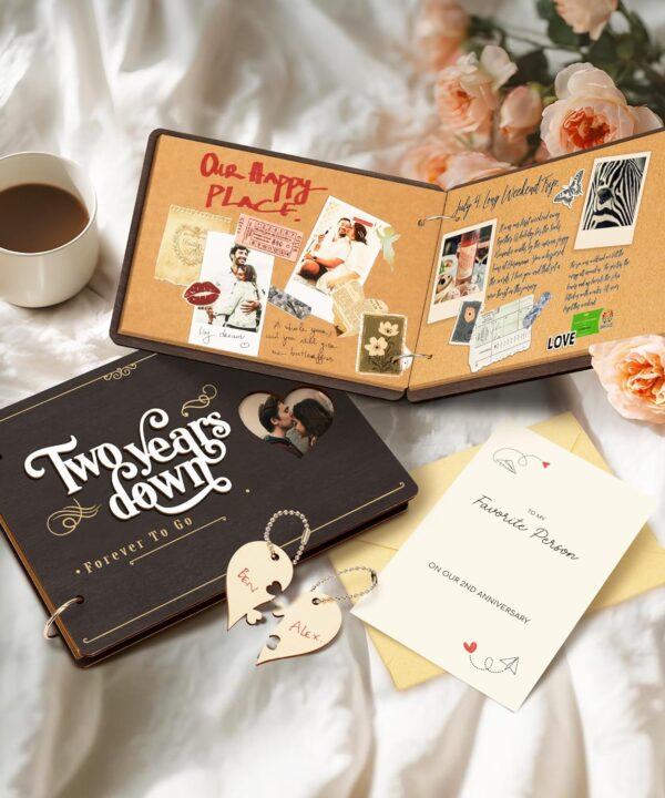 2 Year Anniversary Boyfriend Gifts For Him Men - Unique 2nd Marriage Gifts For Her Girlfriend, Cotton Anniversary Scrapbook Photo Album, Romantic Second Wedding Gift For Couple Wife Husband