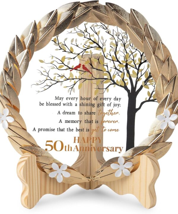 50th Anniversary Wedding Unique Gifts Ideas Crystal Plate with Gold Leaf Wreath - 50th Anniversary Wedding Gifts for Parents Couple - Cardinal Style