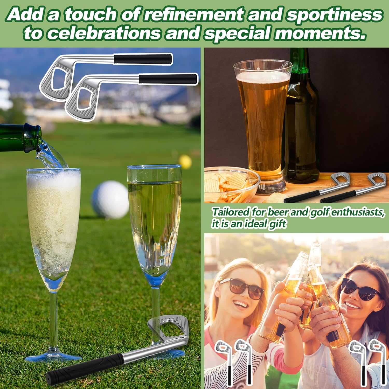 10 Pcs Golf Club Bottle Opener Bulk Novelty Groomsmen Gift Bachelor Party Favors for Golf Lover Beer Enthusiast, Made from Zinc Alloy (Silver)