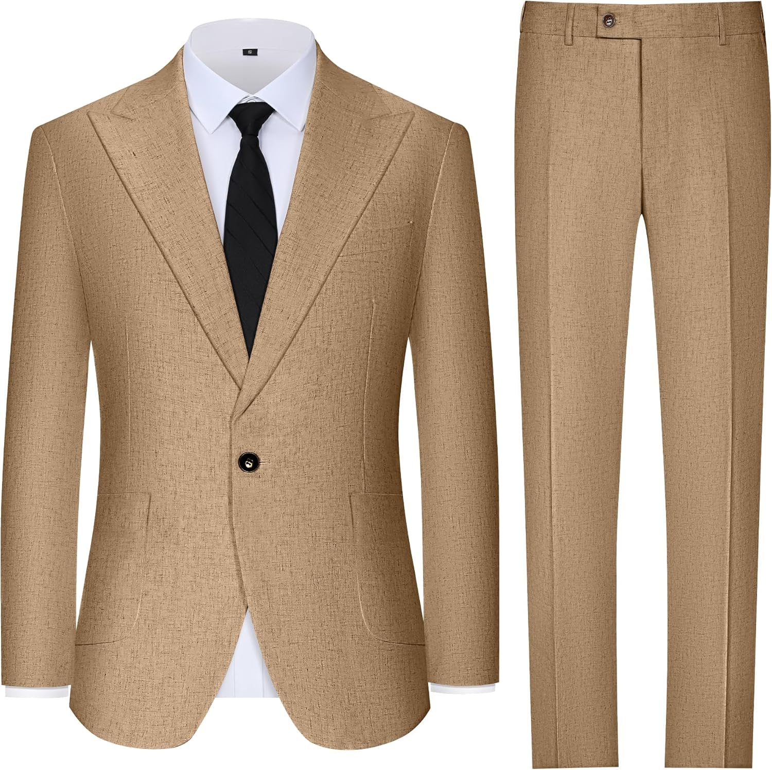 Mens Linen Suit Slim Fit 2 Piece Summer Beach Wedding Suits Peak Lapel Casual Blazer Pants Set for Prom Tuxedo