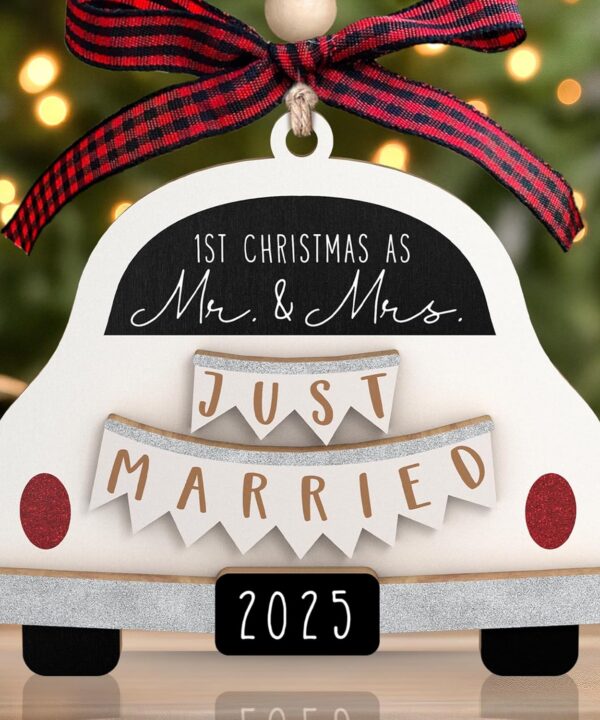 Pawzity Wedding Gifts - Mr and Mrs Gifts - Wedding Gift for Couples 2025, Bride, Future Mr and Mrs - First Christmas Married Ornament 2025 - Bridal Shower Gift for Married Newlywed - Wood Ornament