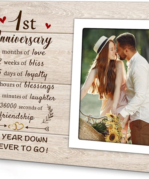 1st Anniversary Paper Gifts for Him Her - One Year Romantic Wedding Picture Frame Fit 4x6 Photos for Boyfriend Girlfriend, 1 Year Anniversary Valentines Gifts for Husband Wife Couple