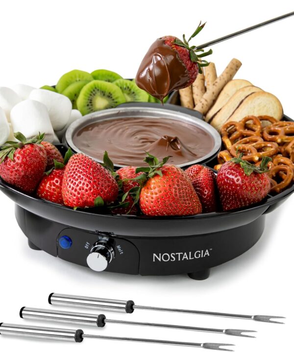 Nostalgia Electric Fondue Party Set  10 oz Melting Pot, 4 Roasting Forks, & Detachable Serving Tray  Melted Cheese, Chocolate, or Dessert  Perfect for Gifts, Parties, Date Night  Black