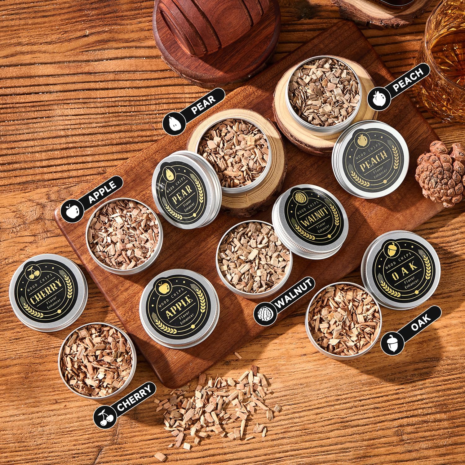 Whiskey Smoker Kit with Torch – 6 Flavors Wood Chips, 2 Glasses, 2 Ice Ball Molds – Cocktail Smoker Infuser Kit, Old Fashioned Drink Smoker Kit, Birthday Bourbon Whiskey Gifts for Men,Dad(NO Butane)