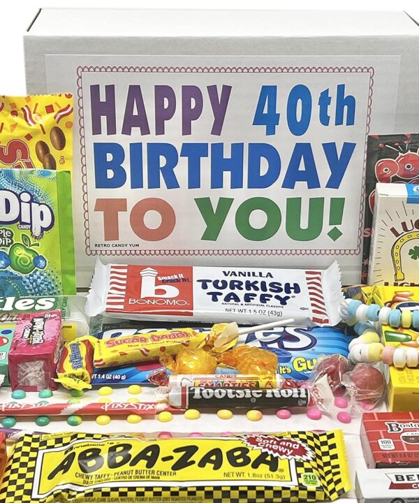 RETRO CANDY YUM Happy 40th Birthday to You for 40 Year Old Man or Woman - Classic Nostalgic Candy Assortment Gift Box Jr