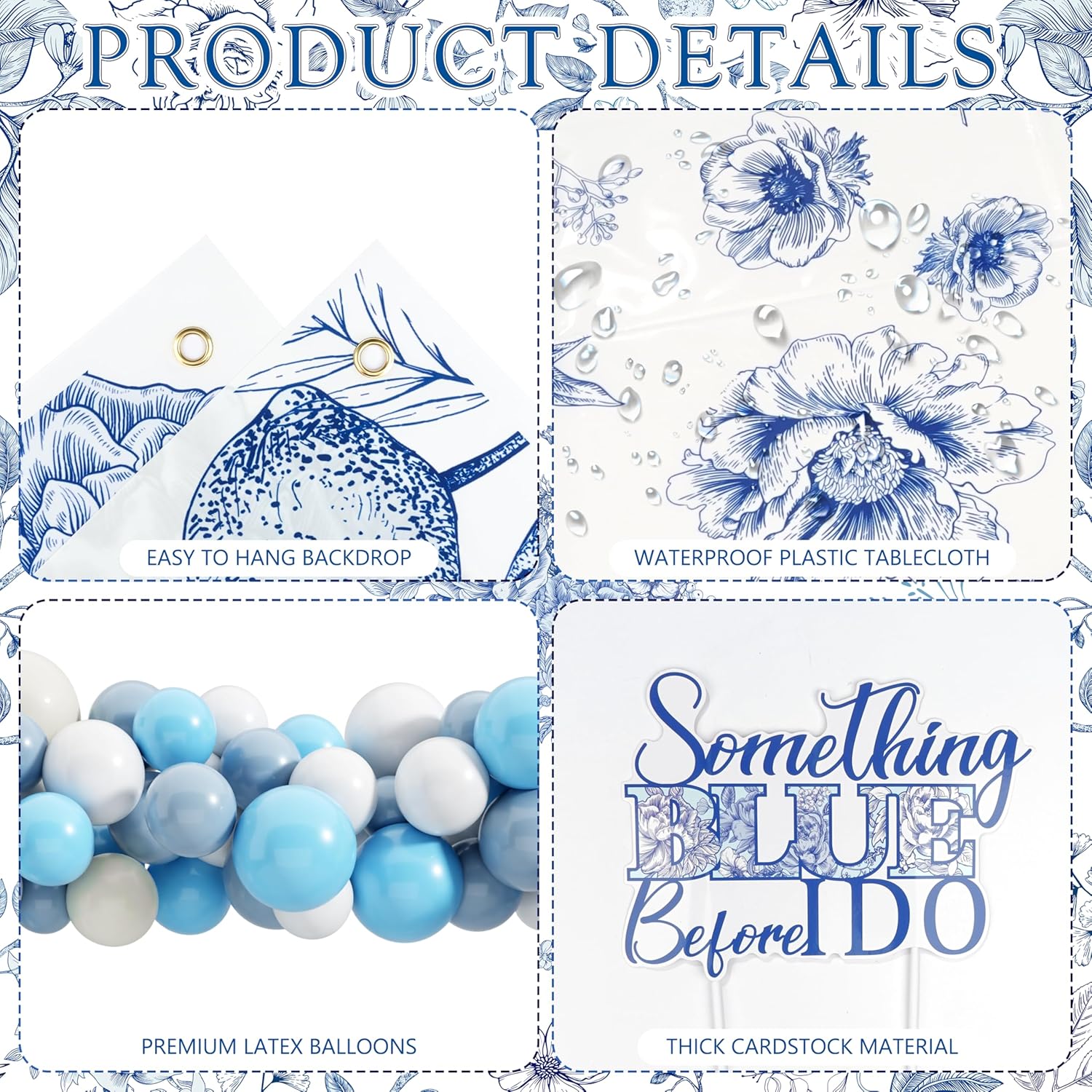 Something Blue Before I Do Bridal Shower Decorations,127 PCS Blue Bachelorette Party Decorations with Coquette Bow Balloon Arch Kit Floral Backdrop Tablecloth Banner Garland Cake Topper Veil