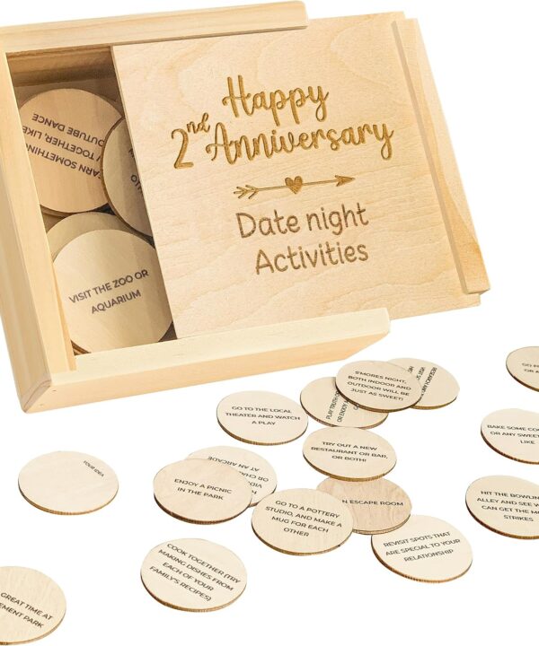 2 Year Wedding Anniversary Wood Gift For Him Her - 2nd Cotton Gift For Couple, Happy Two Year Wooden Gifts For Boyfriend Girlfriend, Second Anniversary Wedding Gifts