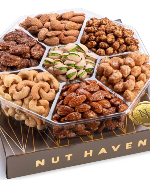 Holiday Christmas Nuts Gift Basket - Assortment of Sweet & Roasted Salted Gourmet Nuts - Assorted Food Gift Box for Christmas, Holiday, Family, Sympathy, Men & Women.