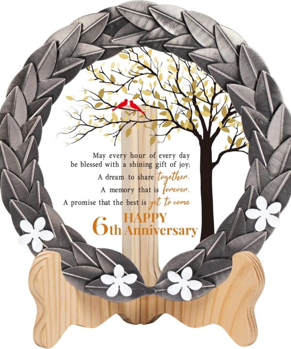 6th Anniversary Wedding Gifts Crystal Plate with Iron Leaf Wreath  6 Years Iron Ideas for Couple or Parents  Cardinal Style