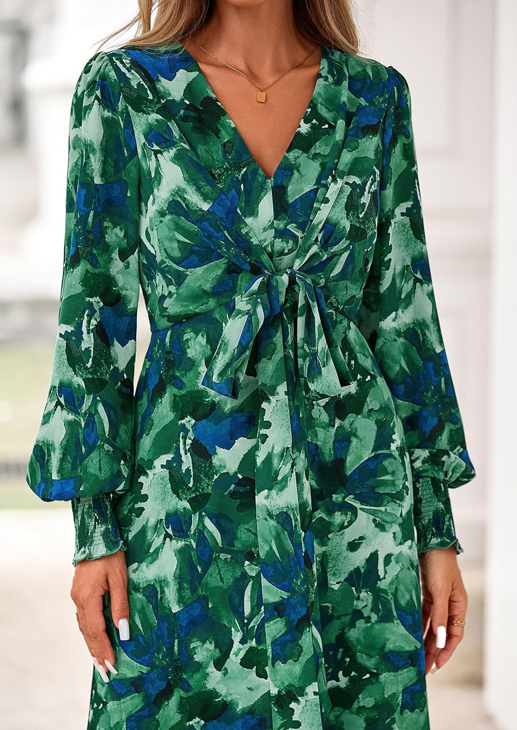 PRETTYGARDEN Womens 2026 Spring Wedding Guest Dresses Floral Long Sleeve V Neck Belted Long Flowy Boho Maxi Dress