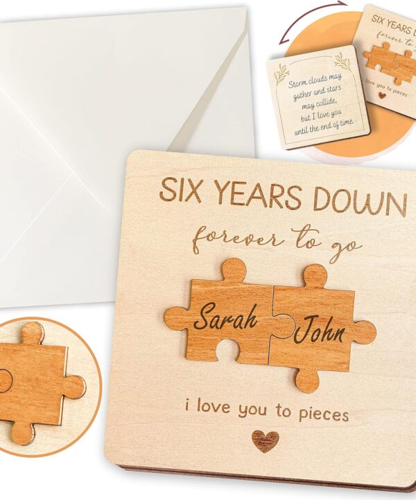 6 Year Anniversary Card for Husband Wife - 6 Year Anniversary Wooden Gifts for Boyfriend Girlfriend, 6th Anniversary Wood Gift for Him Her, Happy Wedding Anniversary Cards for Couple