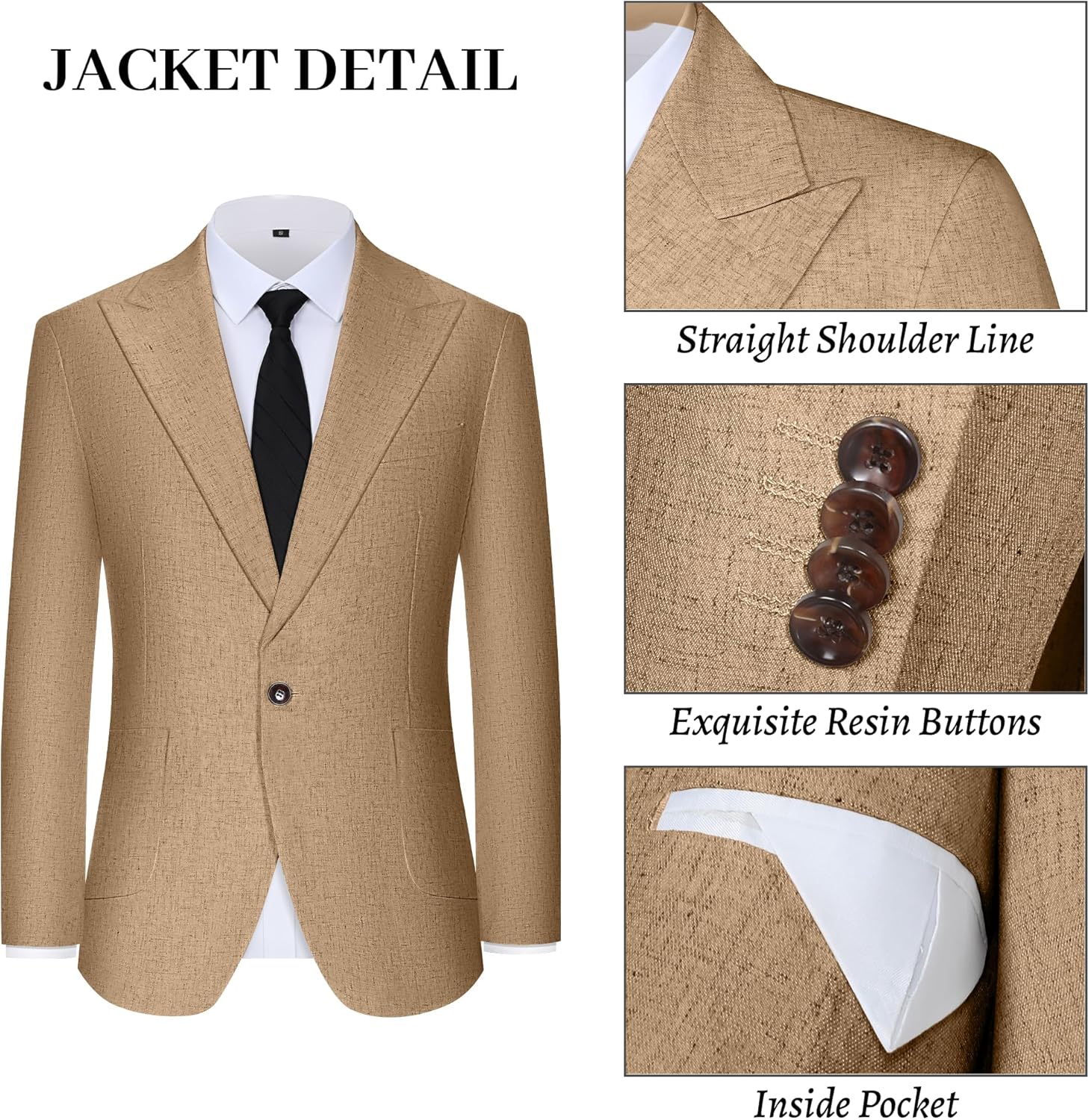 Mens Linen Suit Slim Fit 2 Piece Summer Beach Wedding Suits Peak Lapel Casual Blazer Pants Set for Prom Tuxedo