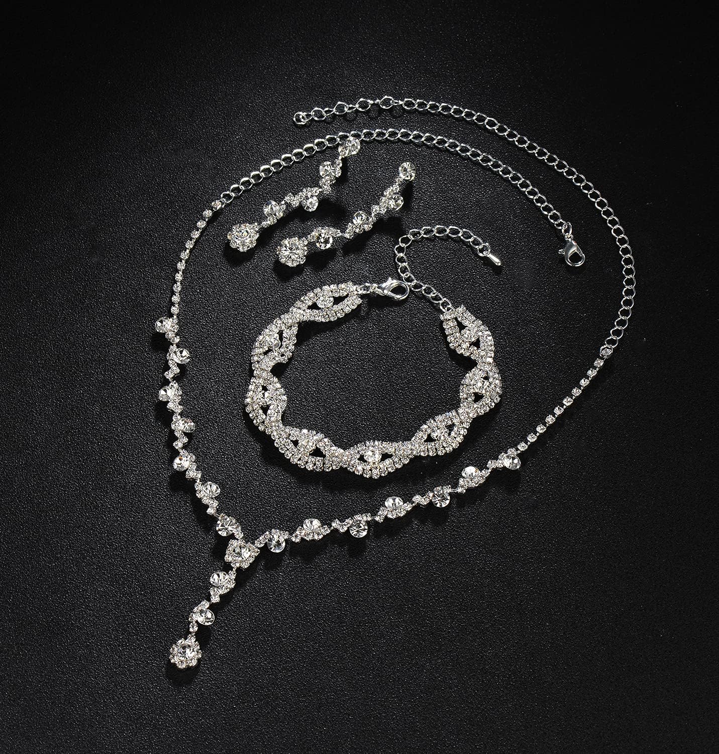 YANODA Rhinestone Bridal Jewelry Sets for Women Crystal Necklace Earrings Bracelet Jewelry Sets for Wedding Bridal Bridesmaid Gifts Evening Party Prom Jewelry Set