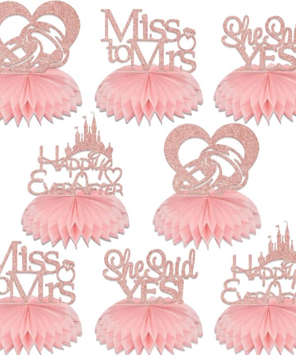 8 Pcs Bridal Shower Honeycomb Centerpieces - Bridal Shower Table Decorations - Engagement Party Decorations Rose Gold