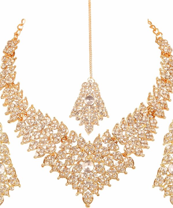 Touchstone Indian Bollywood Tinsel Town Traditional Western Taste Studded Diamond Look Rhinestones Designer Bridal Jewelry Necklace Set for Women