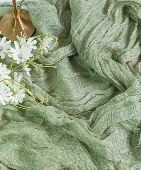 FEXIA Cheesecloth Table Runner Sage Green for Woodland Baby Shower Bridal Wedding Decoration Gauze Rustic Table Runner for Party First Communion Centerpiece Engagement 35x120 Inches